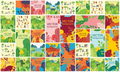 vector abstract floral eco herbal background set with season leaves and flowers for banners, posters