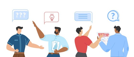 multiracial male freelancers characters team set