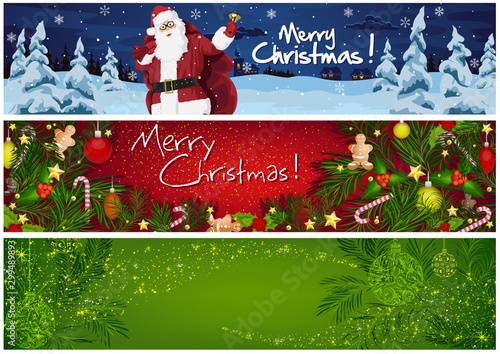 Collection of Three Christmas Banners - Santa Claus in Winter Landscape and G...