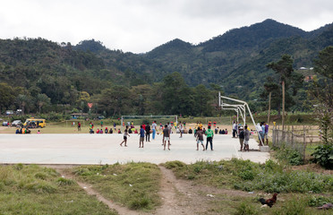 ranomafana, madagascar on july 28, 2019 - local children playing basketball on their free day