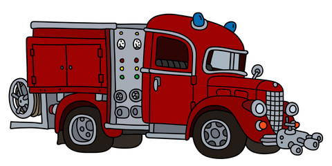 Wall Mural - The vectorized hand drawing of an old red fire truck