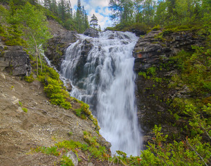 Wall Mural - Waterfall on Risjok river in Khibiny Mountains, Kola Peninsula, Russia