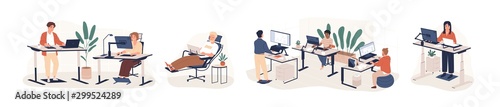Fotografía Contemporary workspace flat vector illustrations set