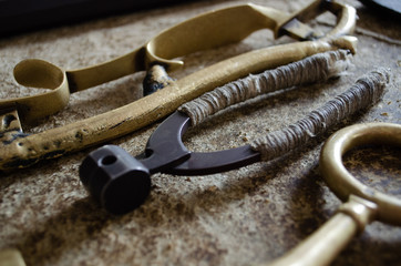 Close up of vintage gunsmith tools