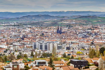 Fototapete - Aerial view of Clermont-Ferrand, France