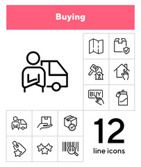 Poster - Buying line icon set. Key, house, parcel. Commerce concept. Can be used for topics like mortgage, shopping, internet store