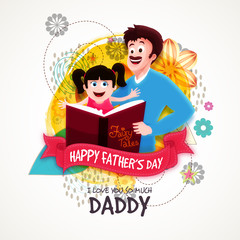 Wall Mural - Dad and daughter reading fairy tales, Father's Day concept.