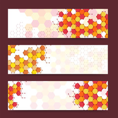 Wall Mural - Colorful banners or headers with various hexagonal shapes. Vector banners ready for your text or design.