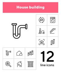 Wall Mural - House building line icon set. Set of line icon on white background. Home concept. Washing machine, door, stair. Vector illustration can be used for topics like engineering, power