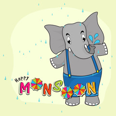 Sticker - Cartoon elephant for Happy Monsoon.