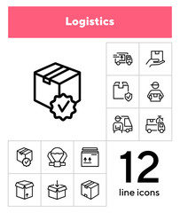 Wall Mural - Logistics icon. Set of line icons on white background. Package, express delivery, courier. Delivery concept. Vector illustration can be used for topics like service, freight, business