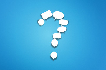 Question mark made from speech bubbles on blue background