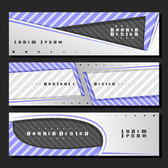 Wall Mural - Vector set of horizontal futuristic Banners, 3 layouts for website headers with geometric abstract pattern and copy space for advertising text, design templates with gray background for presentation.