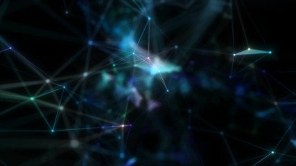 Threads plexus in outer space. Neon glow. Change the focal length.