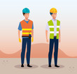 © Gstudio - engineer men group with helmet secure vector illustration design