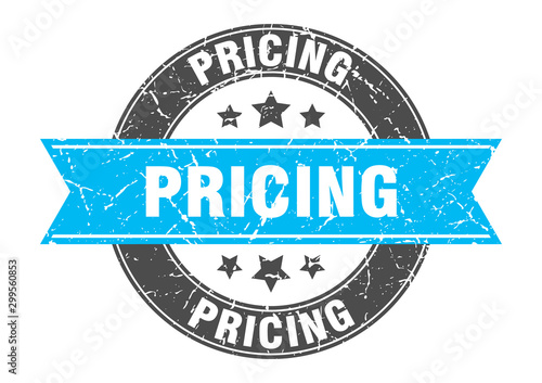 Fotomural pricing round stamp with turquoise ribbon. pricing