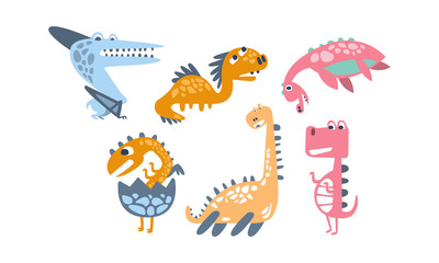 Wall Mural - Set of cartoon dinosaurs. Vector illustration on a white background.