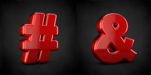 Red Hashtag And Ampersand Symbols Isolated On Black Background