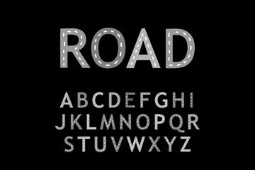 Wall Mural - Road hand drawn vector type font lettering in cartoon comic style grey white black