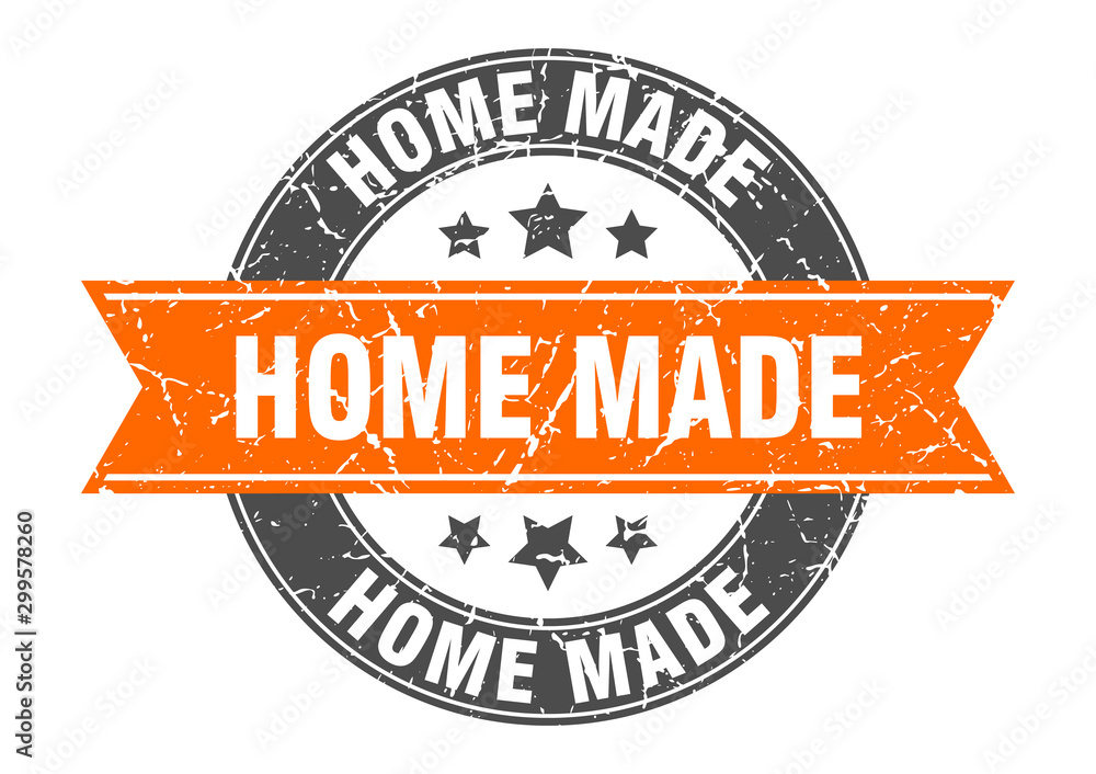 home made round stamp with orange ribbon. home made - obrazy, fototapety, plakaty 
