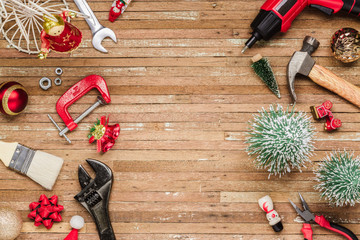 merry christmas and happy new years handy constrcution tools background concept. handy house fix diy