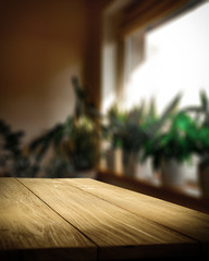 Wall Mural - table background of free space and home interior
