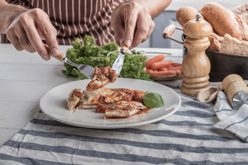 Wall Mural - chef preparing food in restaurant