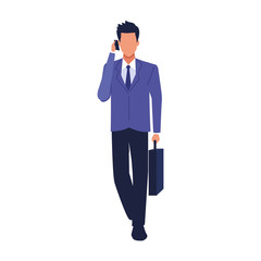 Wall Mural - avatar businessman with cellphone and briefcase