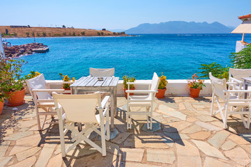 Poster - Tables of open-air cafe by the sea