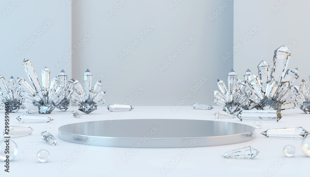 Metallic Caustics Abstract Luxury metal stage mock up with caustic crystal and glass ball ...