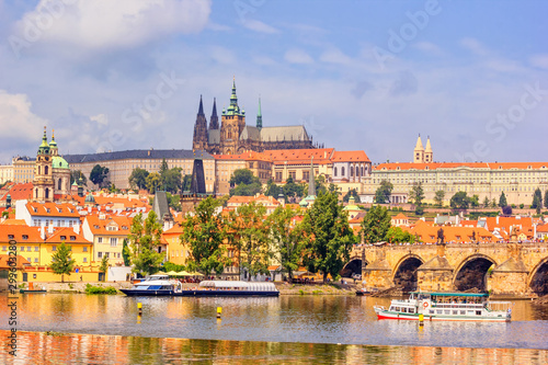 City summer landscape - view of the Hradcany historical district of Prague and c Wallpaper Mural