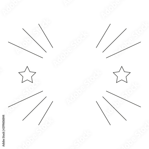 Sunburst ink hand drawn with stars isolated on white. Vintage and hipster sun...