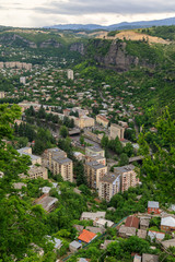 Wall Mural - Panoramic View of the mountainous city of Chiatura, famous for its manganese mines located on the river Kvirila, Georgia