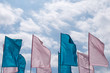 pink and blue flags; concept of gender and gender reveal
