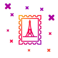 Poster - Color line Postal stamp and Eiffel tower icon isolated on white background. Gradient random dynamic shapes. Vector Illustration