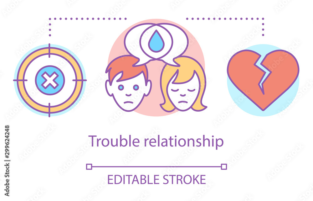 Trouble relationship concept icon. Marriage problem, couple breakup ...
