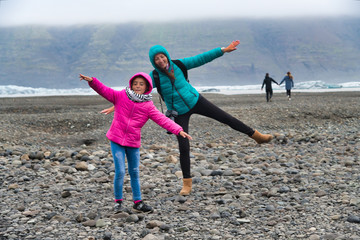 Canvas Print - Happy mother and daughter in Iceland on summer season