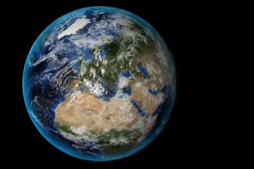 earth in deep space with black background