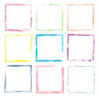 Colorful hand drawn vector set with cute grunge square frames and borders for kids products