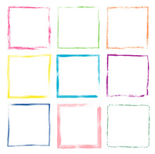 Colorful Hand Drawn Vector Set With Cute Grunge Square Frames And Borders For Kids Products