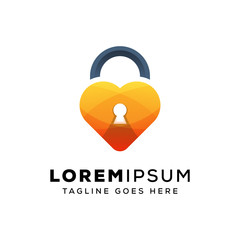 Wall Mural - lock love, heart lock logo, safety heart logo template