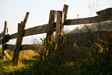 Wooden Old Fence In The Village Closeup