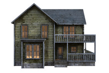 Old Doll House Isolated On White, 3d Render.