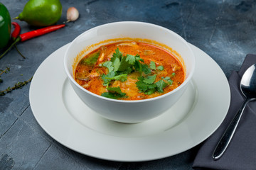 Wall Mural - Tom Yam soup on grey table