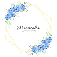 Blue Floral Rustic Frame Watercolor Hand Painted