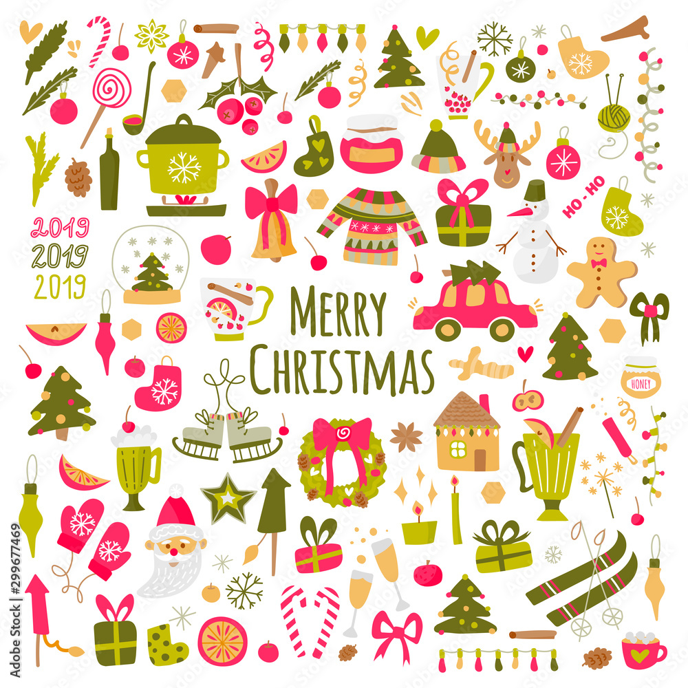 Vector mega set of Christmas and New Year elements with holiday objects ...