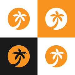 Palm tree logo icon design, coconut tree silhouette, tropical plant symbol