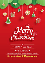 Merry Christmas And Happy New Year Greeting Card Banner Template. Use For Poster, Website, Cover, Flyer.