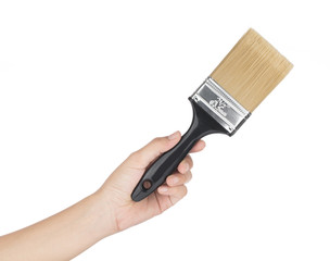 Sticker - Hand holding Paint brush isolated on a white background