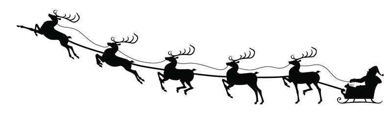 Poster - silhouettes of santa claus and reindeer